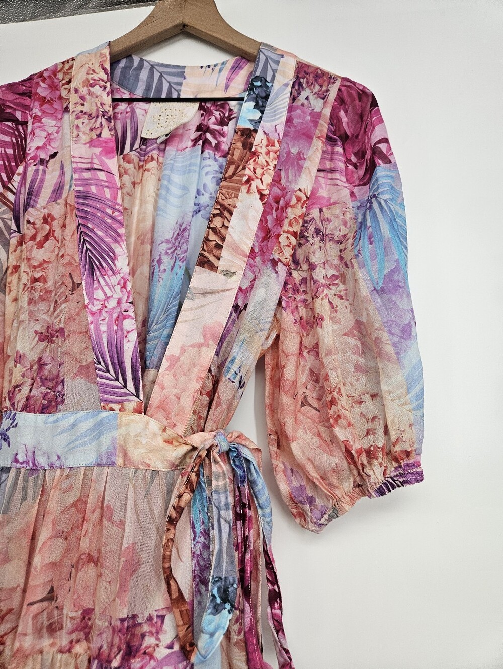 Johnny Was Jade Silk Blend Patchwork Floral Annalise Wrap Midi Dress - Picture 7 of 13